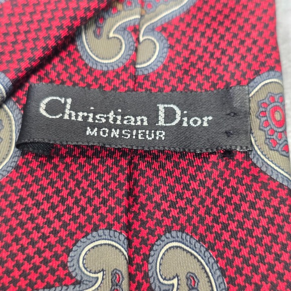 Vintage Christian Dior Tie Mens Silk Red Paisley Designer Business Formal - Picture 5 of 10